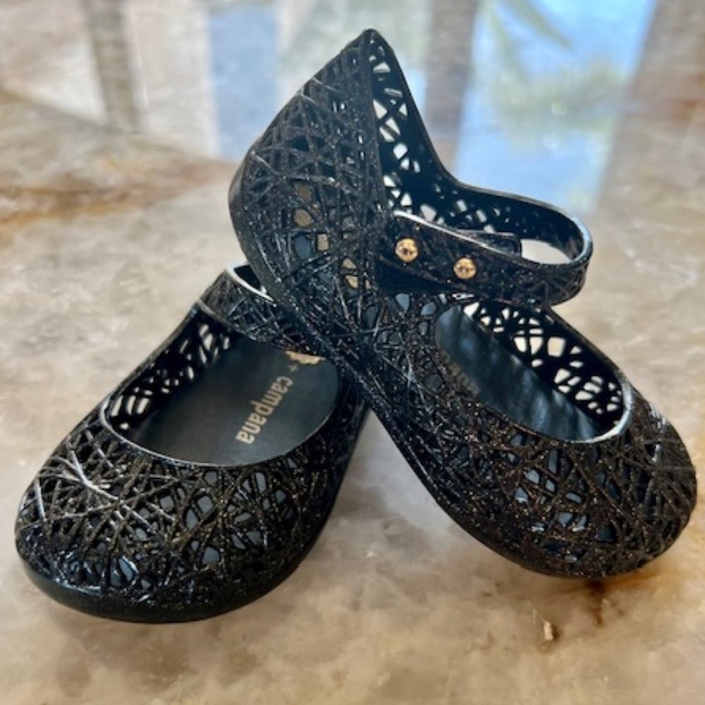 Brand New Mini Melissa Black Glitter Jelly Shoes Size 6